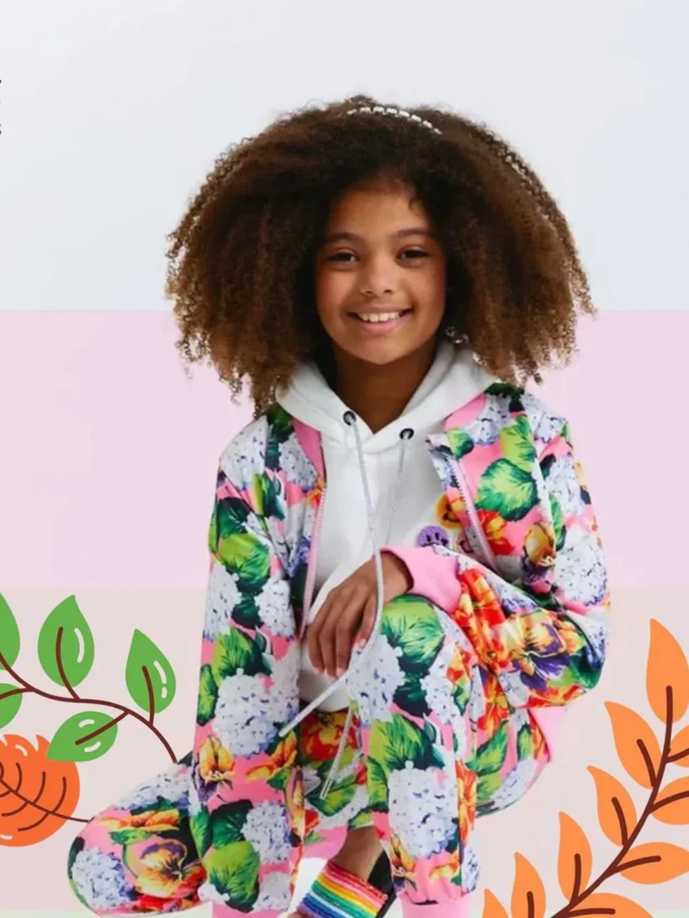 Lola + The Boys Pink Floral Kids Matching Set Jacket Pants Pockets Happy School